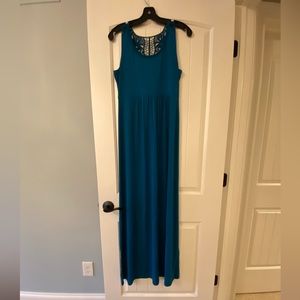 Garnet Hill, S, teal blue sleeveless maxi dress.